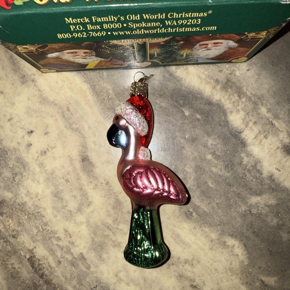 Old World Christmas Santa Flamingo Ornament Glass‎ Tropical Bird OWC w/ Box